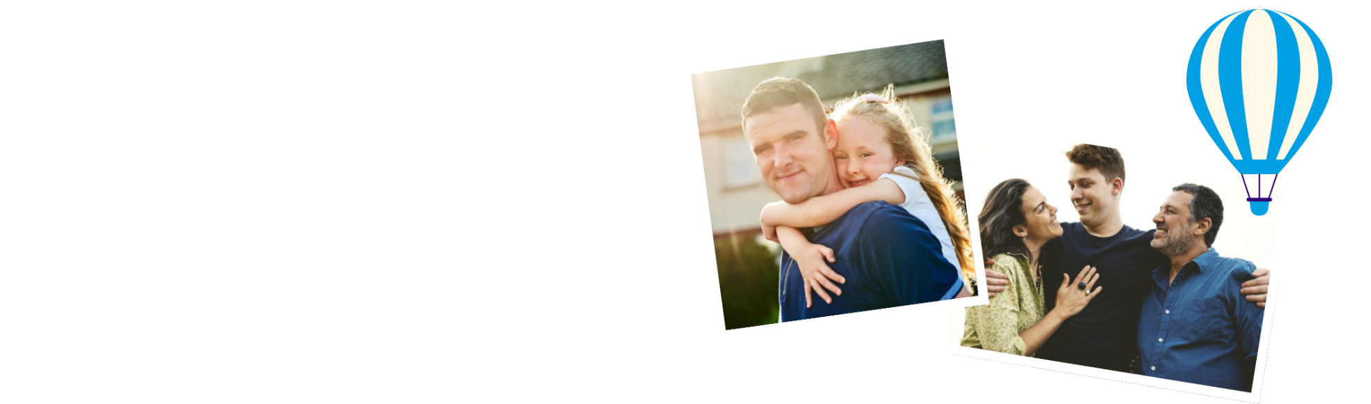 one photo of a father carrying his daughter on his shoulders, and another of two parents with their arms around their teenage son
